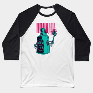 Retro Robot Bar Code Graffiti Baseball T-Shirt